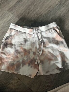 Free People White & Peach Tie-Dye Fleece Lounge Shorts